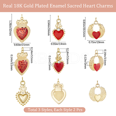 6Pcs 3 Styles Brass Enamel Pendants KK-BBC0019-86-1