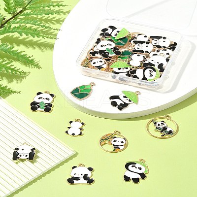 36Pcs 9 Styles Panda Theme Alloy Enamel Pendants ENAM-FS0002-31-1