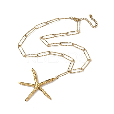 304 Stainless Steel Starfish Shaped Pendant Necklaces for Women NJEW-L467-02G-1