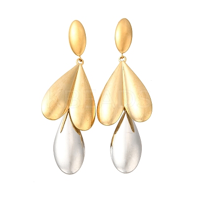 304 Stainless Steel Two Tone Dangle Stud Earrings EJEW-M104-01B-PG-1