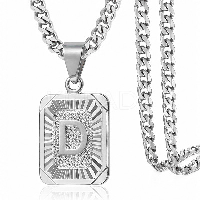 Rectangle with Letter Pattern 304 Stainless Steel Pendant Necklaces FS-WGFC766-31-1