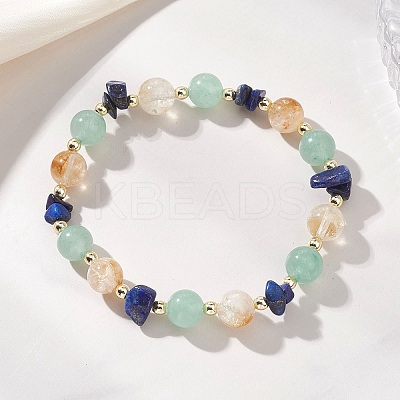 Natural Citrine & Green Aventurine & Lapis Lazuli Beads Stretch Bracelets for Women BJEW-JB13183-1