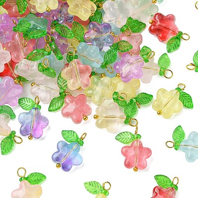 90Pcs 9 Colors Glass Pendants PALLOY-CJ00057-1