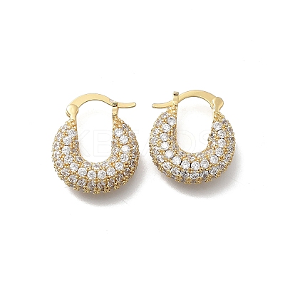Brass Micro Pave Clear Cubic Zirconia Flat Round Hoop Earrings EJEW-K318-04A-G-1