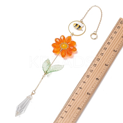 Alloy Enamel Bee & Glass Flower Crystal Suncatcher HJEW-TA00475-02-1