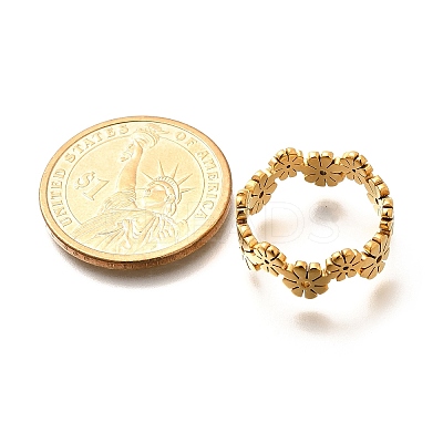 201 Stainless Steel Daisy Finger Ring for Women RJEW-A053-01G-1
