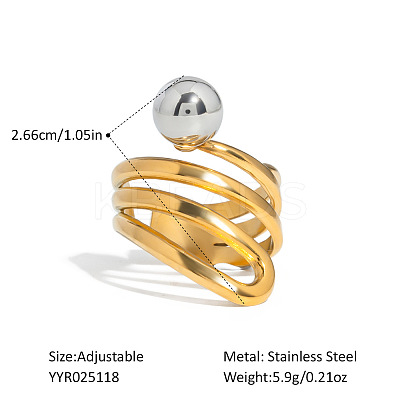 European Style Hollow Design Stainless Steel Beaded Adjustable Open Cuff Rings ZU9443-5-1