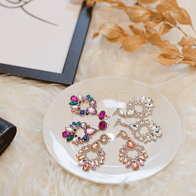 3 Pairs 3 Colors Rhinestone Twist Oval Dangle Stud Earrings EJEW-AN0001-04-1