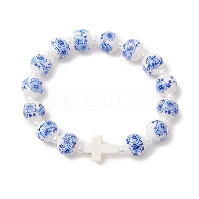 Imitated Pearl Acrylic & Handmade Porcelain & Synthetic Turquoise Beads Bracelets BJEW-JB13229-1