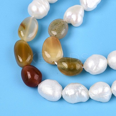 Natural Carnelian Nuggets & Natural Cultured Freshwater Pearl Beads Strands PEAR-N023-01A-03-1