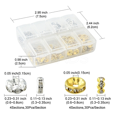 240Pcs 8 Styles Iron & Brass Rhinestone Spacer Beads FIND-FS0001-34-1