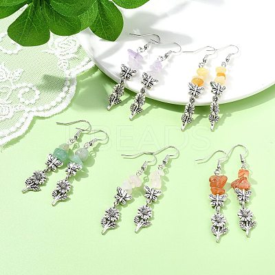 Natural Mixed Stone Chip Dangle Earrings Set for Women EJEW-JE06248-1