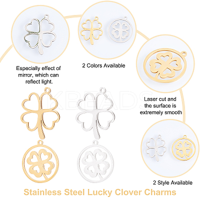 16Pcs 2 Style 201 Stainless Steel Hollow Pendants STAS-DC0001-01-1
