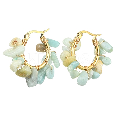 Natural Flower Amazonite Chips Braided Hoop Earrings EJEW-JE04940-09-1