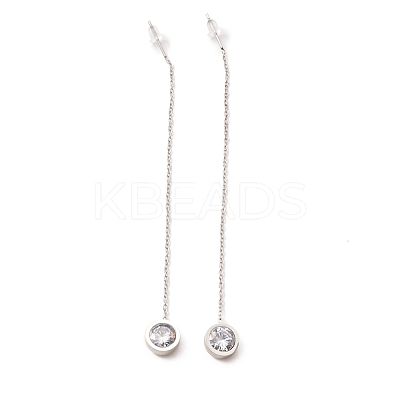 Crystal Rhinestone Flat Round Long Dangle Stud Earrings EJEW-A067-06P-1