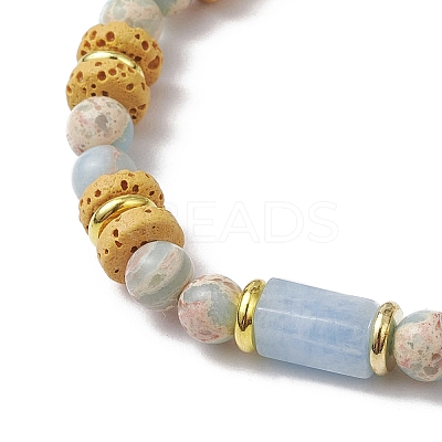 Natural Lava Rock & Synthetic Aqua Terra Jasper & Natural Aquamarine Beads Strethch Bracelets BJEW-JB11666-02-1
