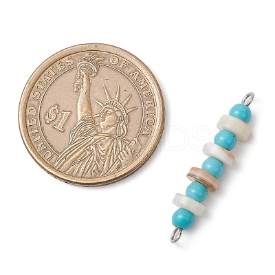 Synthetic Turquoise Round & Natural Freshwater Shell Disc Beaded Connector Charms PALLOY-JF03987-01-1