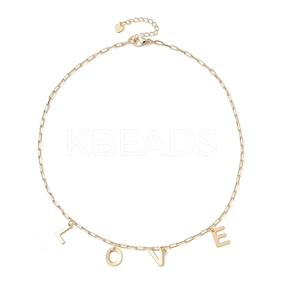 Word Love 304 Stainless Steel Charms Bib Necklaces with Brass Paperclip Chains NJEW-JN04534-1