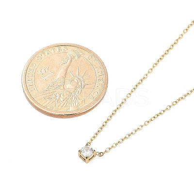 Ion Plating(IP) 304 Stainless Steel Cubic Zirconia Flat Round Pendant Cable Chain Necklaces NJEW-P320-16G-01-1