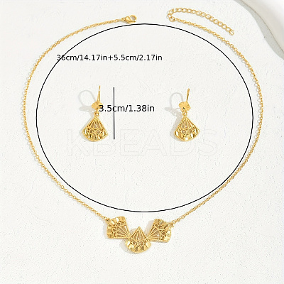Elegant Hollow Fan Brass Necklace & Dangle Earrings Set RC4710-1