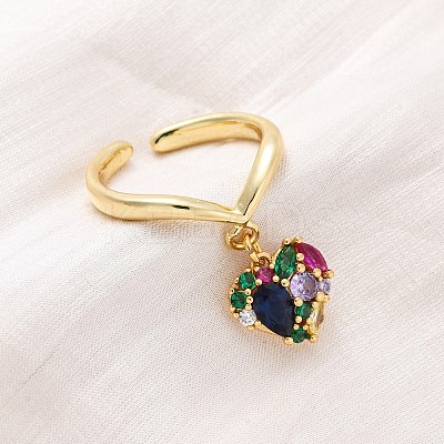 Brass Micro Pave Cubic Zirconia Open Cuff Rings for Women LS-RJEW-U057-22B-G-1