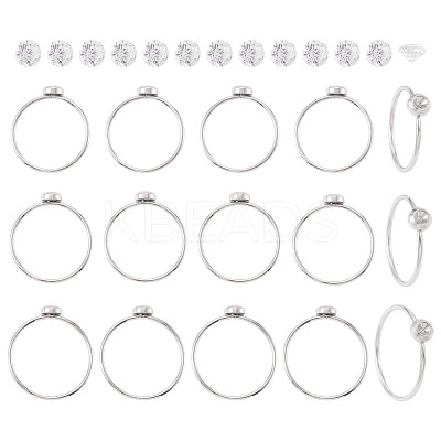 18Pcs 304 Stainless Steel Finger Ring Rhinestone Settings STAS-TA0005-86P-1