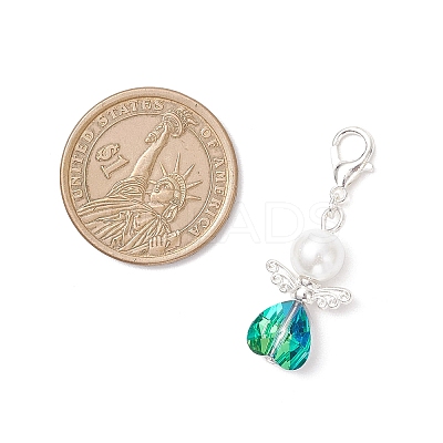Heart Angel Glass & Glass Pearl Pendant Decorations HJEW-JM03773-04-1
