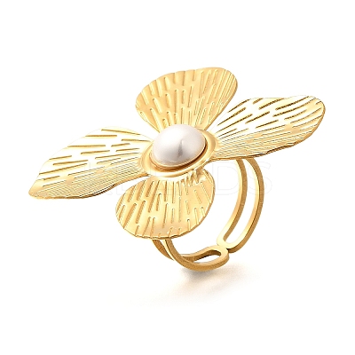 Flower Stainless Steel Open Cuff Ring for Women LS-RJEW-R006-02G-1
