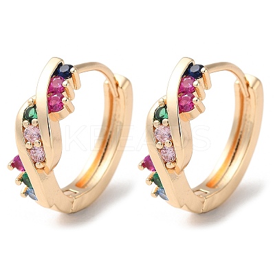 Rack Plating Brass Micro Pave Colorful Cubic Zirconia Hoop Earrings LS-EJEW-P238-21KCG-1