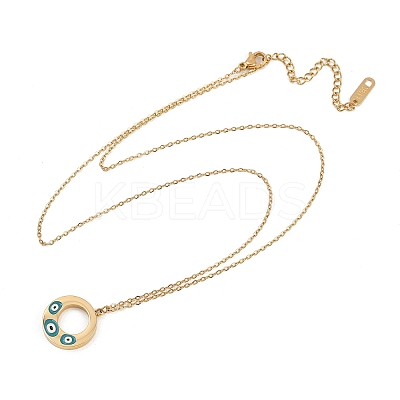 304 Stainless Steel Enamel Evil Eye Ring Pendant Necklaces for Women NJEW-G176-04G-1