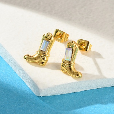 Brass Micro Pave Cubic Zirconia Stud Earrings For Women LS-EJEW-B111-01G-01-1