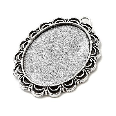 Tibetan Style Antique Silver Alloy Flat Oval Pendant Cabochon Settings LS-TIBEP-M022-58AS-1