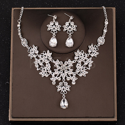 Alloy Rhinestone Pendant Necklaces & Stud Dangle Earrings Sets for Women WG381FF-05-1