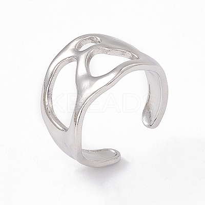 Non-Tarnish 304 Stainless Steel Wide Hollow Open Cuff Ring for Women RJEW-G275-03P-1