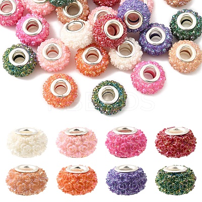 32Pcs 8 Colors AB Color Resin Rose Flower European Beads RESI-FS0002-04-1