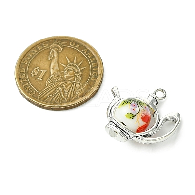 Rotatable Floral Printed Porcelain Bead Teapot Pendants PALLOY-JF03167-1
