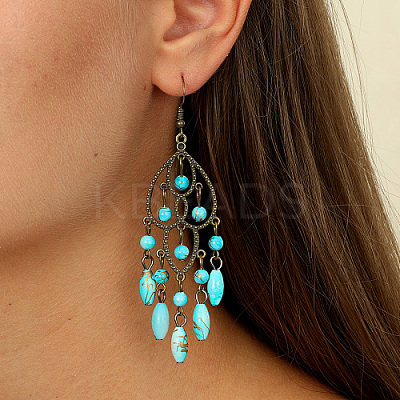 Synthetic Turquoise Woven Web/Net with Oval Tassel Dangle Earrings AZ8762-2-1