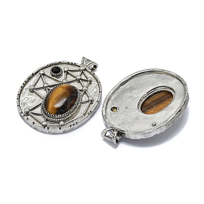 Natural Tiger Eye Oval Pendants G-Q165-03AS-02-1