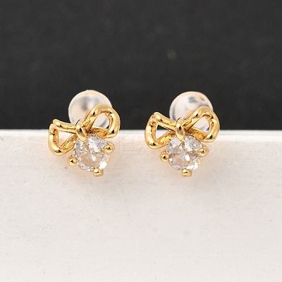 Brass Micro Pave Clear Cubic Zirconia Stud Earring EJEW-C158-15A-G-1