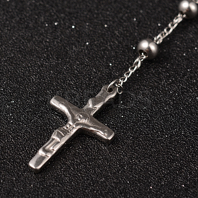 Tarnish Resistant 201 Stainless Steel Rosary Bead Necklaces NJEW-L427-22P-1