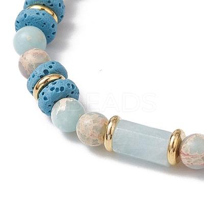Natural Lava Rock & Synthetic Aqua Terra Jasper & Natural Aquamarine Beads Strethch Bracelets BJEW-JB11666-1