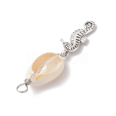 8Pcs 8 Styles Natural Cowrie Shell & Alloy Sea Animals Pendants PALLOY-JF03750-1