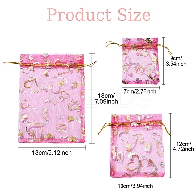 30Pcs Heart Printed Organza Drawstring Bags OP-YW0001-02A-1