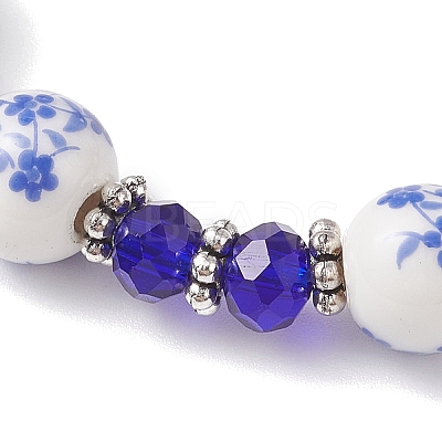 Handmade Blue and White Porcelain & Glass Beads Stretch Bracelets for Women BJEW-JB12225-1