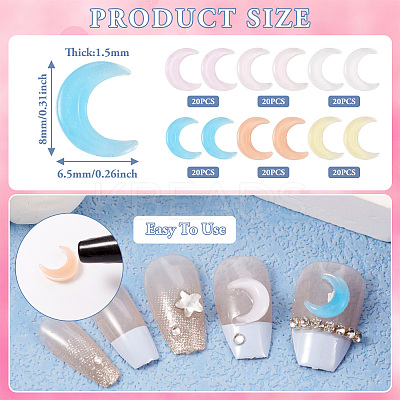120Pcs 6 Colors Resin 3D Moon Cabochons MRMJ-TA0001-31-1