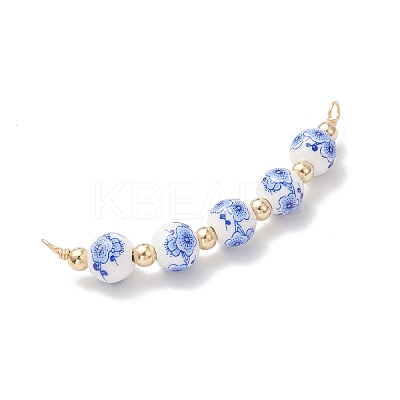 5Pcs 5 Colors Flower Printed Porcelian Round Beaded Connector Charms PALLOY-JF04161-1