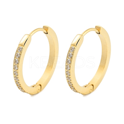Ion Plating(IP) 304 Stainless Steel Micro Pave Clear Cubic Zirconia Huggie Hoop Earrings EJEW-C096-01G-G-1