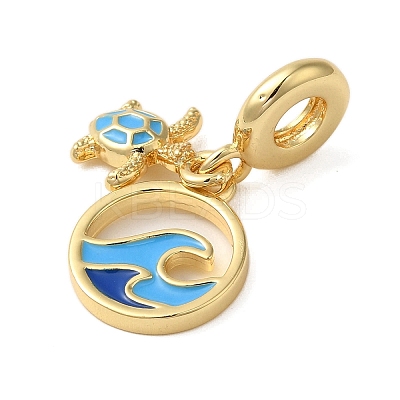 Rack Plating Brass Deep Sky Blue Enamel European Dangle Charms KK-P279-35G-1