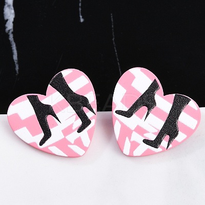 Heart Acrylic Printed Stud Earrings for Women EJEW-G418-01A-1