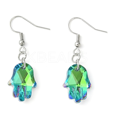 Hamsa Hand Glass Dangle Earrings EJEW-JE05326-1